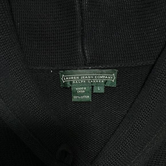 Lauren Jeans Co Shawl Collar Black Sweater Womens L Cotton Embroidered Crest - Picture 4 of 7